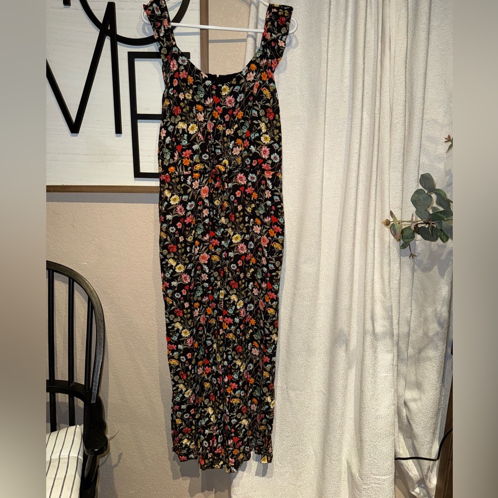 Loft Romper Jumpsuit Black Floral Print Rayon Womens Size 10